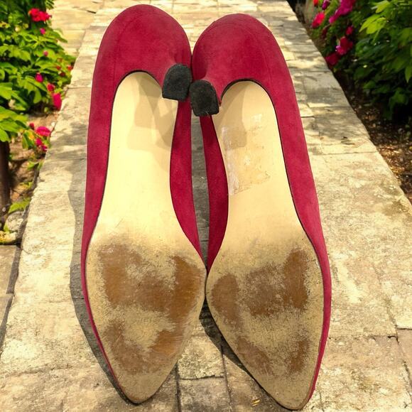 Vintage Liz Claiborne Fuchsia Magenta Pumps Pink Suede Heels Size 7.5 - Picture 6 of 9